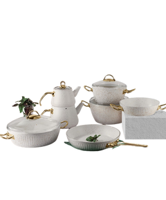 Lines White 7in1 გრანიტის ქვაბები ჩაიდნებით უკანტო