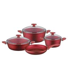 KUMTEL NT7 PC RED გრანიტის ქვაბებისა და ტაფის ნაკრები