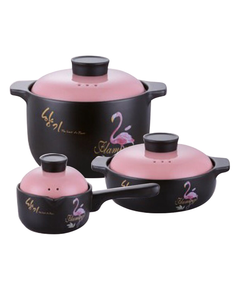 (AL)Berllong-ის ნატურალური ქვის ქვაბების ნაკრები 3IN1 Flamingo