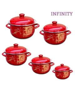 Infinity 5PCS Lightning Red ემალის ქვაბების ნაკრები