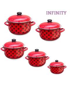 Infinity 5PCS Flowers Red&Black ემალის ქვაბების ნაკრები