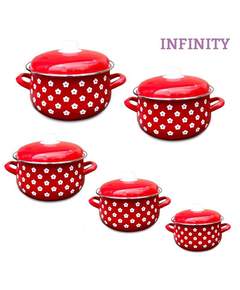 Infinity 5PCS Flowers Red&White ემალის ქვაბების ნაკრები