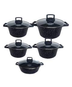 Uakeen 5pcs Black გრანიტის ქვაბების ნაკრები