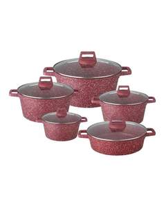 Uakeen 5pcs Red გრანიტის ქვაბების ნაკრები