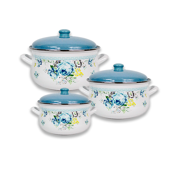 SAVASAN-ის ემალის ქვაბების ნაკრები SV-3-Blue