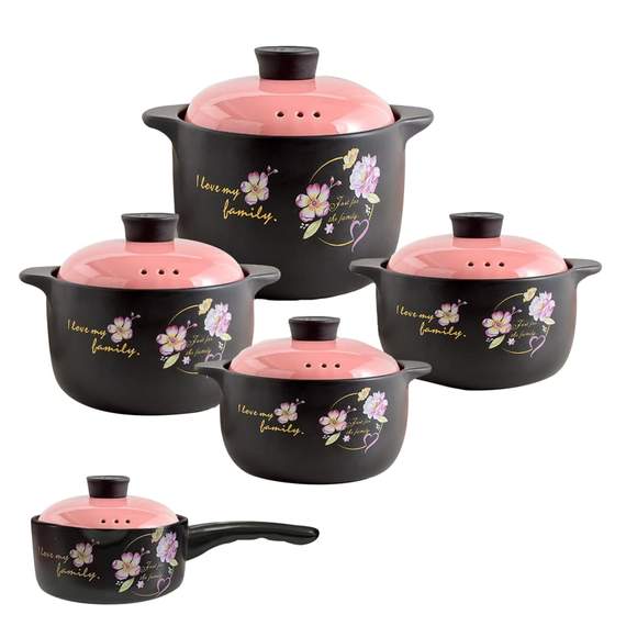 (FK-M)Berllong-ის ნატურალური ქვის ქვაბების ნაკრები 5in1 Pink