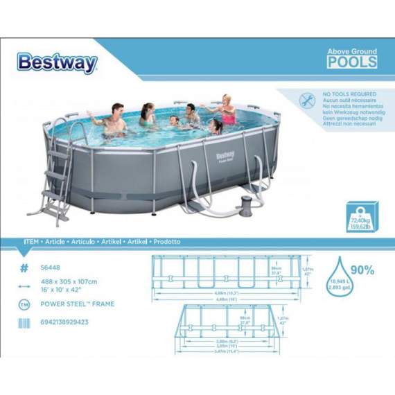 Bestway 56448 (488x305x107სმ) კარკასული აუზი, 4 image