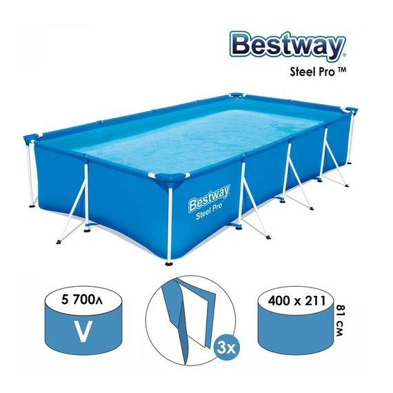 Bestway 56405 მართკუთხედი კარკასული აუზი 4.00m x 2.11m x 81cm 5700ლ, 3 image