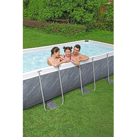 Bestway 56457 მართკუთხედი კარკასული აუზი 4.12m x 2.01m x 1.22m, 8124ლ ქვიშის ფილტრით და კიბით, 11 image