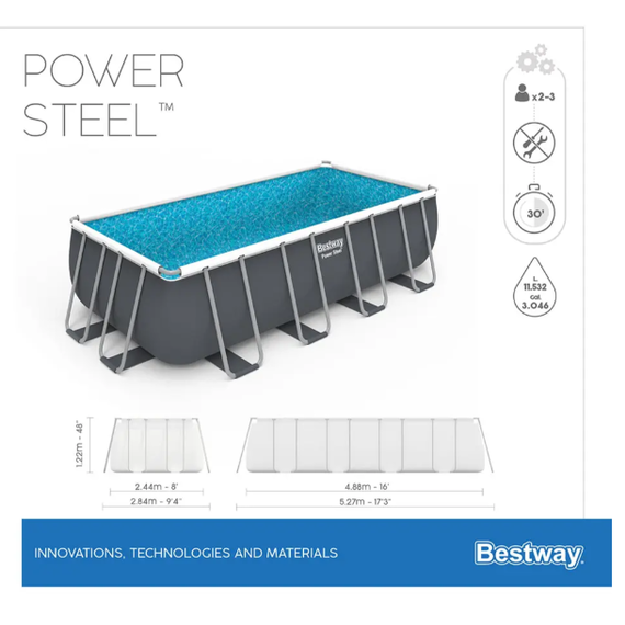 Bestway 56671 მართკუთხედი კარკასული აუზი 4.88m x 2.44m x 1.22m 11532ლ (ქვიშის ფილტრით,ტენტი,კიბე), 8 image