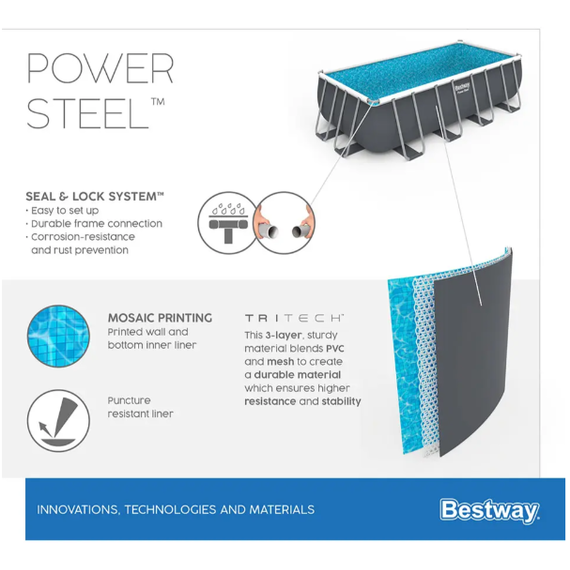 Bestway 56671 მართკუთხედი კარკასული აუზი 4.88m x 2.44m x 1.22m 11532ლ (ქვიშის ფილტრით,ტენტი,კიბე), 9 image
