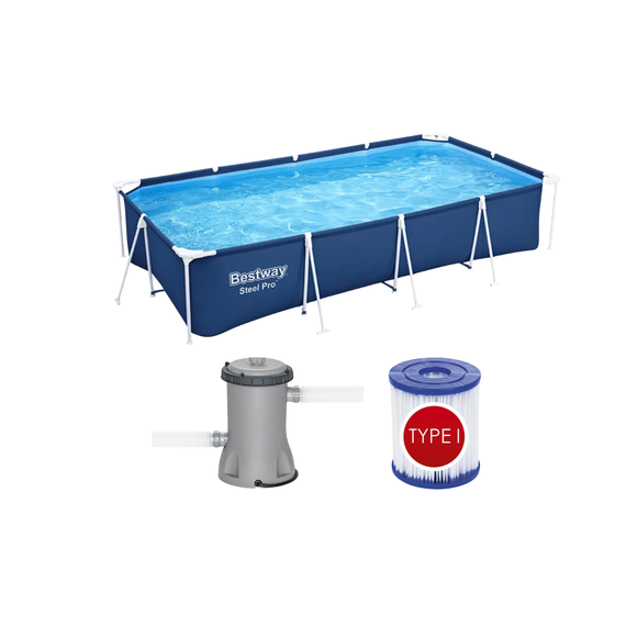 Bestway 56424 მართკუთხედი კარკასული აუზი 4.00m x 2.11m x 81cm 5700ლ ფილტრით