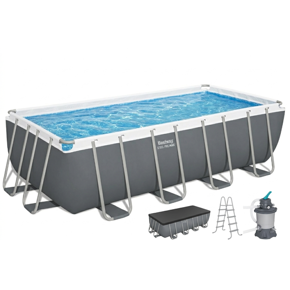 Bestway 56671 მართკუთხედი კარკასული აუზი 4.88m x 2.44m x 1.22m 11532ლ (ქვიშის ფილტრით,ტენტი,კიბე)