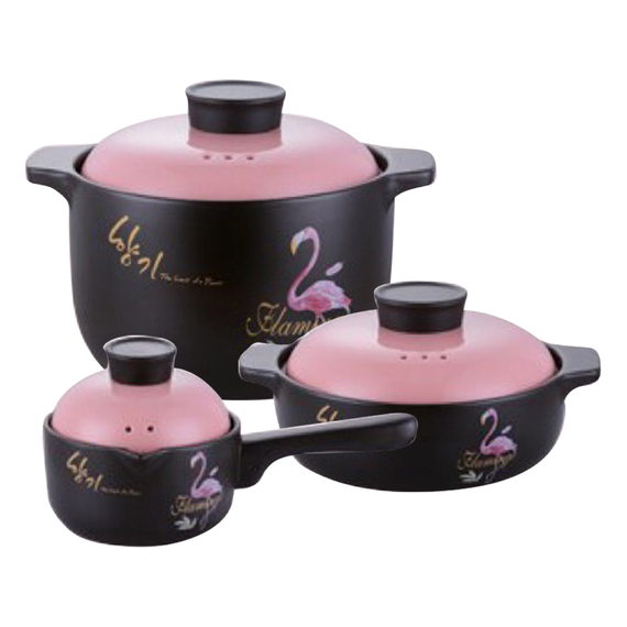 (AL)Berllong-ის ნატურალური ქვის ქვაბების ნაკრები 3IN1 Flamingo