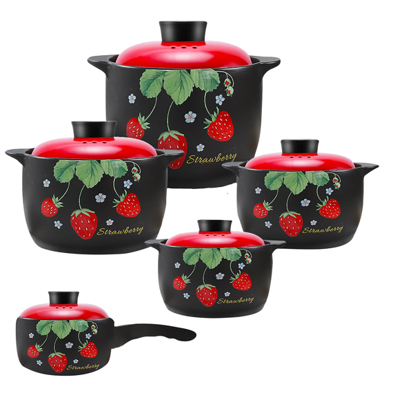 (FK-Q)Berllong-ის ნატურალური ქვის ქვაბების ნაკრები 5in1 red