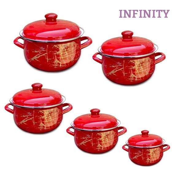 Infinity 5PCS Lightning Red ემალის ქვაბების ნაკრები