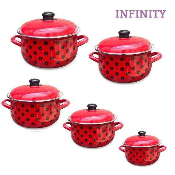 Infinity 5PCS Flowers Red&Black ემალის ქვაბების ნაკრები