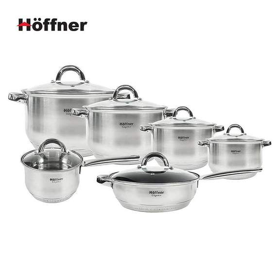 Hoffner 12PCS HF-2118 Silver უჟანგავი ფოლადი ქვაბების ნაკრები