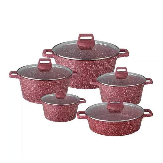 Uakeen 5pcs Red გრანიტის ქვაბების ნაკრები